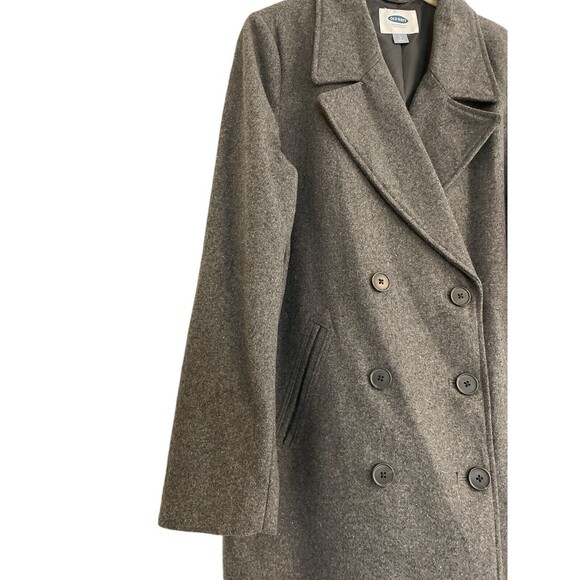 Old Navy PeaCoat Womens Lg Gray Double Breast Wool Blend Front Pockets Preowned - Picture 4 of 12